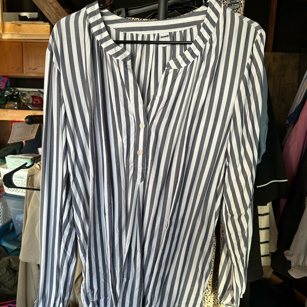 Old Navy Navy and White Striped Button-Front Tunic